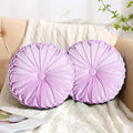 HIG Set of 2 Decorative Round Pleated Throw Pillows,Classy Accent Pumpkin Throw Pillows with Center Button,Vintage Velvet Floor Pillows for Sofa Vanity Chair Bed,Light Purple,14.5" Diameter(Ripple)