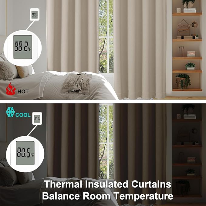 Simplebrand Ava Biscotti Beige Short Blackout Curtains for Bedroom 54 Inches Long 2 Panels Set, Solid Thermal Insulated, Energy Saving Window Treatment Curtains Blackout Drapes, W40 x L54 Inch