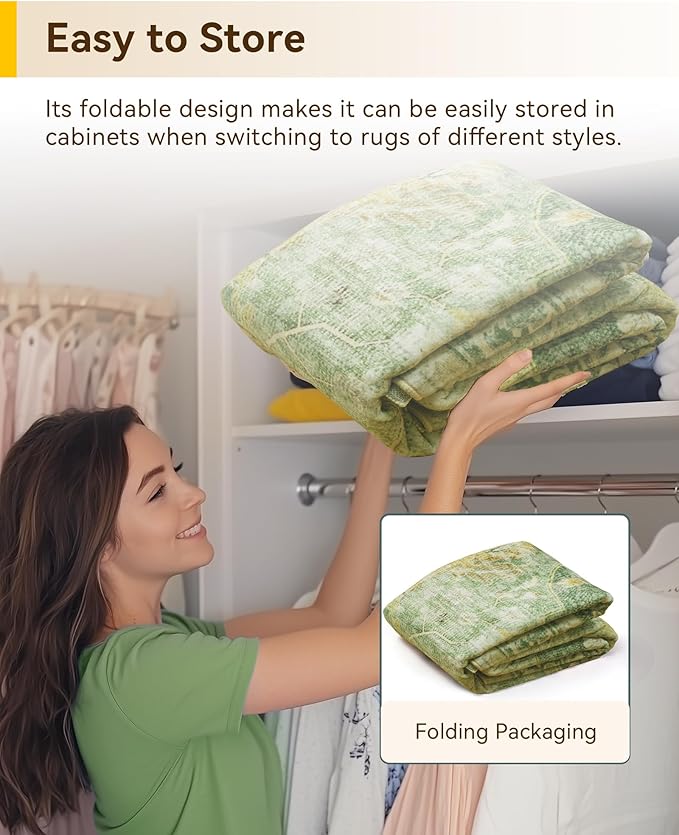 Area Rugs 2'x8' Runner Rug Non Slip Washable for Kitchen Hallway Bedroom Beside Laundry Room Bathroom Rug, Floor Carpet, Sage Green Yellow