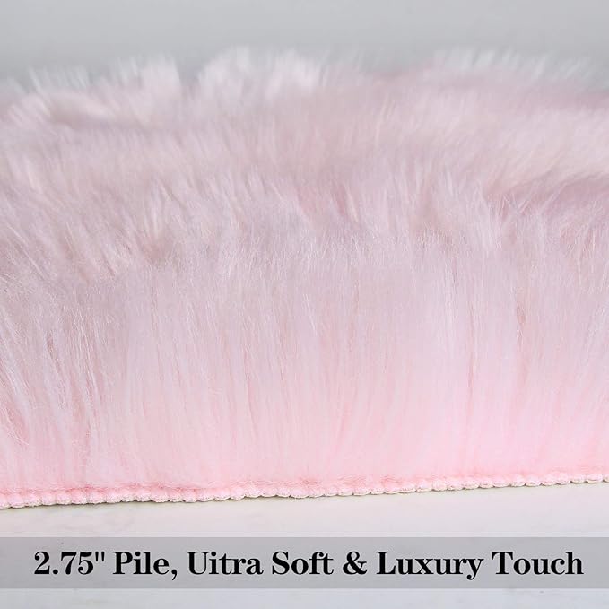 duduta Pastel Pink Rug Faux Sheepskin Fur 2x3 ft, Fluffy Shag Throw Rugs for Girls Bedroom Kids Room Nursery Chair Cover Non Slip