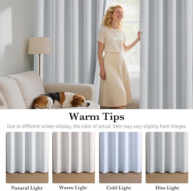 RYB HOME White 100% Blackout Curtains, Thermal Insulated Heat & UV Blocking Total Room Darkening Privacy Drapes for Bedroom Dining Living Room, Width 62 by Length 63, White, 2 Panels