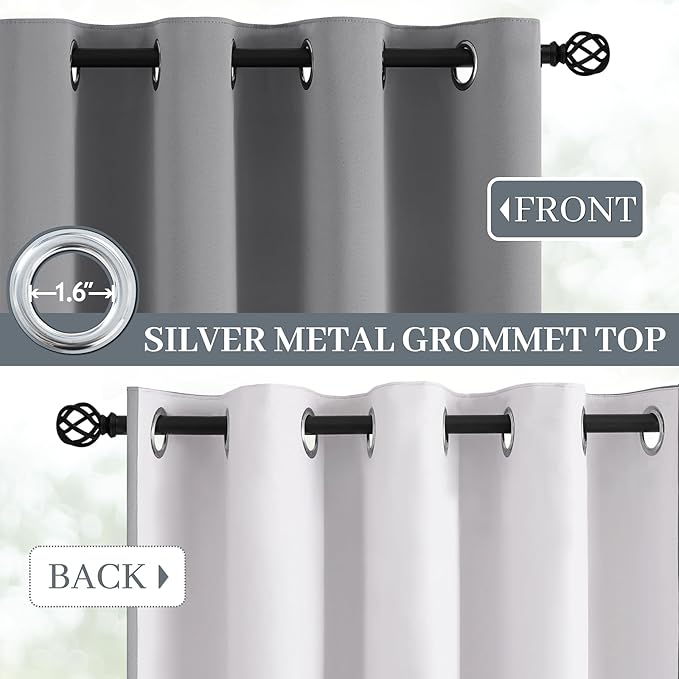 Yakamok Dove Grey 100% Blackout Curtains Grommet Window Treatments with 2 Thick Layers-Light Gray Room Darkening Thermal Insulated Drapes Set of 2 for Bedroom Living Room 52 Inches by 63 Inches length