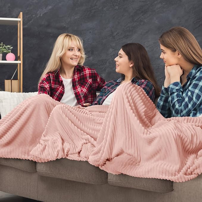 Buryeah 12 Pcs Flannel Throw Blanket Bulk 50 x 60 in Sleepover Blanket Outdoor Wedding Throw Lightweight, Oeko-tex Standard 100 Certified for Sofa Homeless Gifts (Pastel Pink)