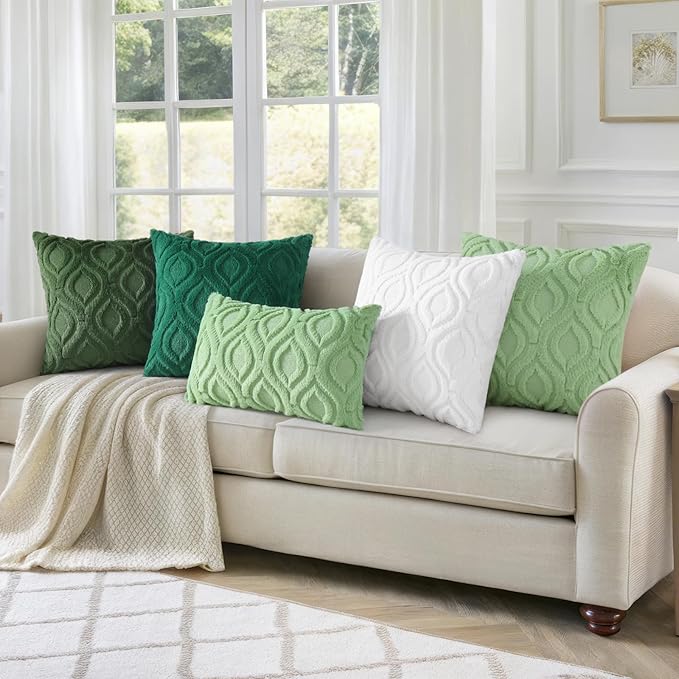 decorUhome Throw Pillow Covers 18x18 Inch Set of 2, Soft Plush Faux Wool Forest Elf Solid Couch Pillow Covers, Accent Farmhouse Neutral Square Pillow Cases for Sofa Bed Living Room