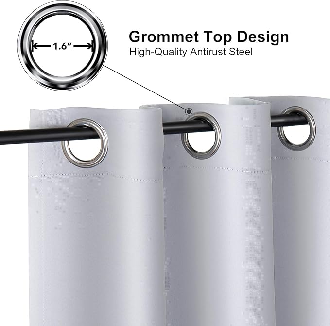 ChrisDowa Grommet Room Darkening Curtains for Bedroom and Living Room - 2 Panels Set Thermal Insulated Blackout Curtains (Greyish White, 52W x 84L)