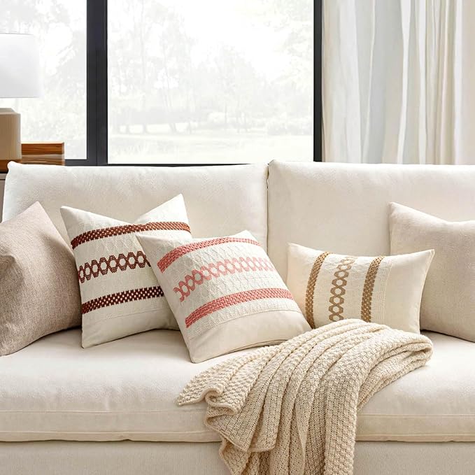 MIULEE Set of 2 Rust Decorative Pillow Covers 20x20 Inch Farmhouse Rustic Boho Couch Throw Pillows Modern Cotton Cushion Covers Retro Cute Macrame Woven Home Decor for Bed Sofa Chair