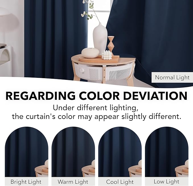Deconovo Solid Back Tab and Rod Pocket Curtains Thermal Insulated Blackout Window Curtains for Kitchen 52Wx54L Inch Navy Blue 2 Panels