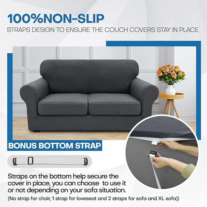 XINEAGE 2026 New 2 Pieces Chair Covers with Arms Super Stretch Chair Slipcover for Living Room Pet Dog Universal Slip Cover Anti Slip Armchair Furniture Protector (Dark Gray), 31"-46"(1 Cushion)