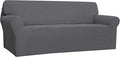 Easy-Going Stretch 4 Seater Sofa Slipcover 1-Piece Sofa Cover Furniture Protector Couch Soft with Elastic Bottom for Kids, Polyester Spandex Jacquard Fabric Small Checks Gray