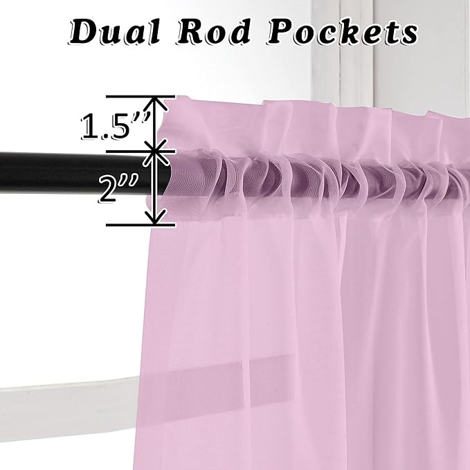 OVZME Light Pink Sheer Curtains 45 Inches Long 2 Panels, Light Filtering Sheer Pink Curtains for Kitchen, Elegant Airy Draperies for Gilrs Living Room Nursery Room, Dual Rod Pocket, Each 42Wx 45L