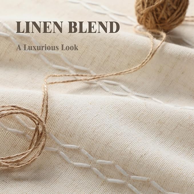 Boho Blackout Curtains 2 Panels 84 Inch for Living Room Bedroom, Beige Linen Texture Farmhouse Curtains with Tassels and Cotton Embroidery Vintage Rustic Western Rod Pocket