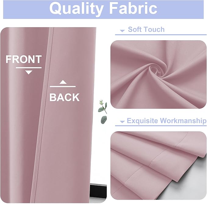Simplebrand Ava Blush Blackout Curtains for Bedroom 96 Inches Long 2 Panels, Solid Thermal Insulated, Energy Saving Nursery Window Treatment Curtains Blackout Drapes, W40 x L96 Inch, Blush