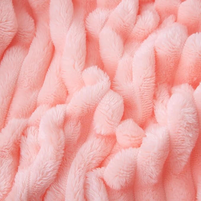 Light Pink Fleece Throw Blanket 90”×90” for Couch Sofa Bed,Super Soft Cozy Plush Microfiber Flannel Blanket with Stripes Design Lightweight for Adults,Woman,Girls