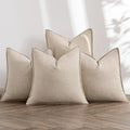 MIULEE Beige Linen Pillow Covers Pack of 4 Decorative Natural Solid Throw Pillow Covers Soft Accent Boho Farmhouse Couch Pillowcases Modern Spring Home Decors for Living Room Bed Sofa 20x20 Inch