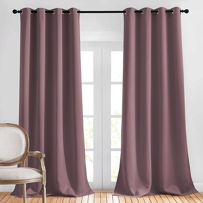 NICETOWN Living Room Blackout Curtains 120 inches Long - Sound Reducing Thermal Insulated Solid Grommet Window Drapes Light & Heat Blocking for Bedroom, Dry Rose, Set of 2, W52 x L120