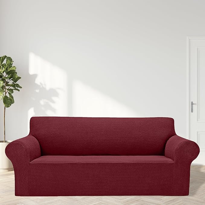 Cupuamon 2026 New Stretch Oversized Sofa Slipcovers Couch Sofa Cover for 4 Seater Furniture Protector Covers with Elastic Bottom Jacquard Fabric Small Checks for Pets, Kids - Dark Red