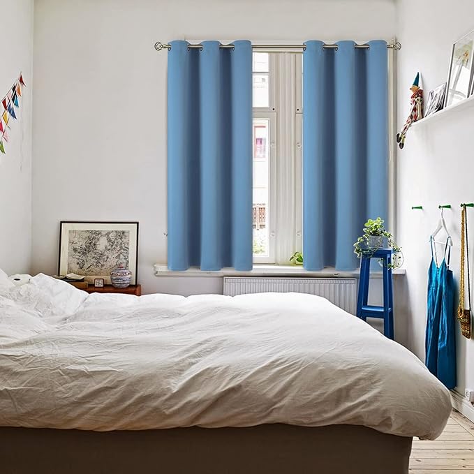 BGment Blackout Curtains for Bedroom - Grommet Thermal Insulated Room Darkening Curtains for Living Room, Set of 2 Panels (38 x 45 Inch, Faded Denim)