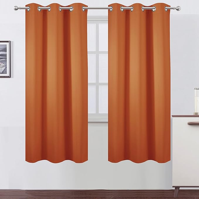 LEMOMO Orange Thermal Blackout Curtains/42 x 72 Inch/Set of 2 Panels Room Darkening Curtains for Bedroom