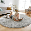 yulidayang Soft Round Area Rug for Kids Bedroom, Fluffy Fuzzy Shaggy Rug 6'X6'for Living Room, Non Slip Circle Plush Rug for Girls Room Nursery Dorm Decor,Light Grey