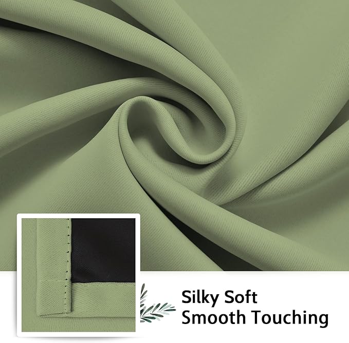 SimpleHome 100% Blackout Curtains for Bedroom,Thermal Insulated Sage Grommet Window Drapes Room Darkening Curtains for Living Room with Black Back,52 x 72 Inch,2 Panels