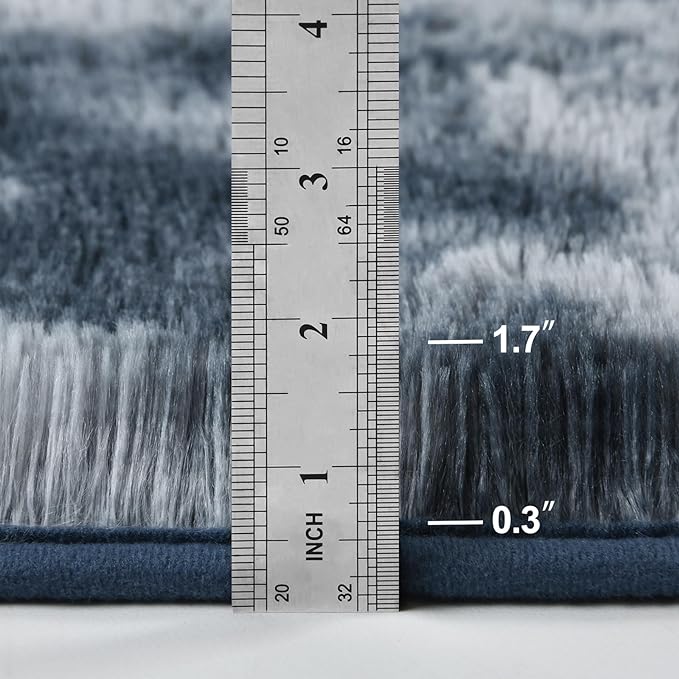 Deerhoo Large Shag Area Rugs 5 x 8, Tie-Dyed Plush Fuzzy Rugs for Living Room, Ultra Soft Fluffy Furry Rug for Bedroom, Indoor Carpet Nursery Rugs for Kids Room Home Decor, Blue and Grey