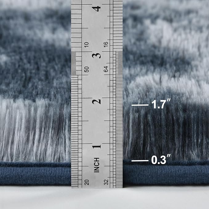 Deerhoo Large Shag Area Rugs 9 x 12, Tie-Dyed Plush Fuzzy Rugs for Living Room, Ultra Soft Fluffy Furry Rug for Bedroom, Indoor Carpet Nursery Rugs for Kids Room Home Decor, Blue and Grey
