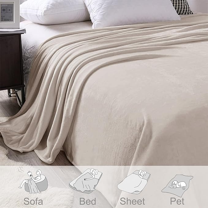 Exclusivo Mezcla Fleece Blanket Twin Size for Bed, Super Soft and Warm, All Season, Cozy, Plush, Lightweight, 90x66 Inches, Camel
