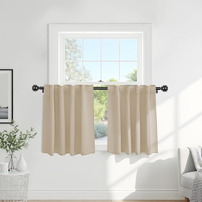 Pony Dance Short Blackout Drapes 36 Inches Long, Blackout Curtains for Kitchen, Room Darkening Drapes for Bathroom, Black Curtains 2 Panels, 34x36 Inch