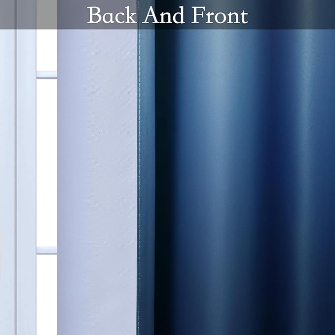 SimpleHome Ombre Room Darkening Curtains for Boys Bedroom, Light Blocking Gradient Grey White to Blue Thermal Insulated Grommet Window Curtains/Drapes for Living Room,2 Panels, 52x96 inches Length