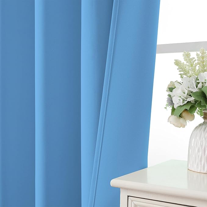 CUCRAF Light Blue Blackout Curtains Customize, Rod Pocket Room Darkening Curtain for Bedroom Living Room, Thermal Insulated Window Drapes 1 Panel (Custom Size, Color)