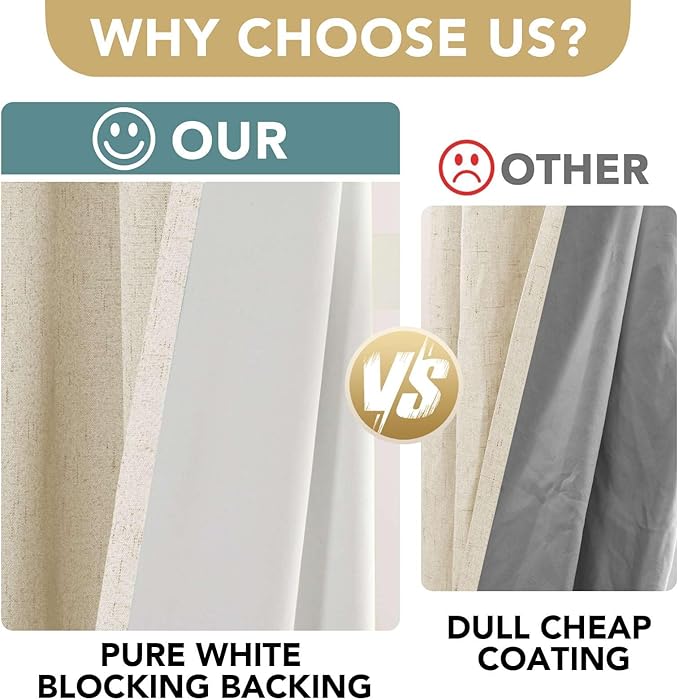 H.VERSAILTEX 100% Blackout Curtains for Bedroom Thermal Insulated Linen Textured Curtains Heat and Full Light Blocking Drapes Living Room Curtains 2 Panel Sets, Bleached Sand, 52x45 Inch