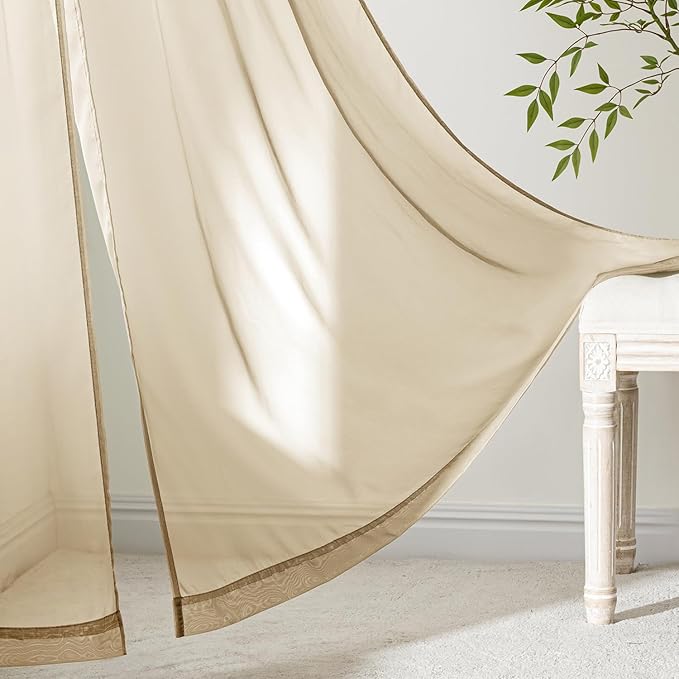 MIULEE Beige Sheer Curtains 84 Inches Long, 4 Panels Set, Rod Pocket Voile Drapes Light Filtering and Semi Transparent, Elegant Window Treatments for Bedroom Living Room,42 x 84 Inches
