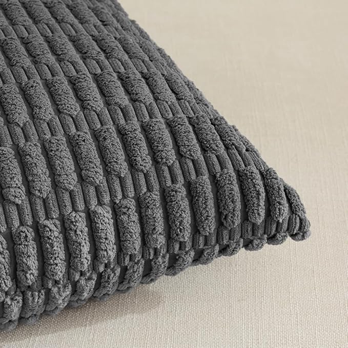 Fancy Homi 4 Packs Dark Grey Decorative Throw Pillow Covers 12x20 Inch for Couch Bed, Rustic Modern Farmhouse Boho Home Decor, Soft Plush Corduroy Gray Cute Square Accent Cushion Case 30x50 cm