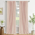 100% Blackout Shield Creamy Peach Linen Blackout Curtains for Bedroom 84 Inches Long, Back Tab/Rod Pocket Living Room Drapes, Thermal Insulated Blackout Curtains 2 Panels Set, 50" W x 84" L