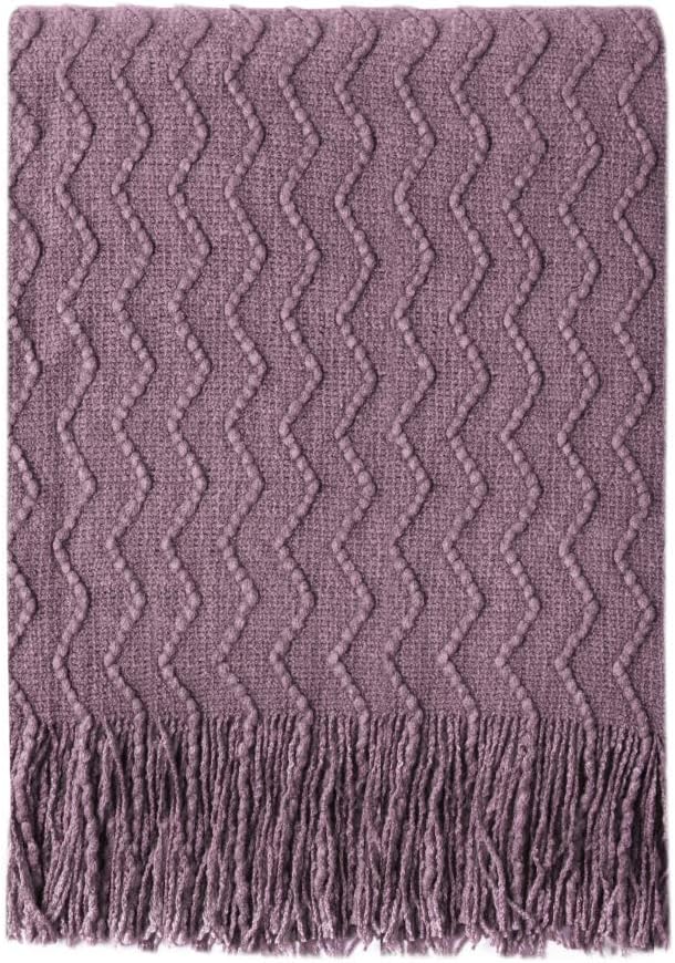 BOURINA Dark Lavender Throw Blanket 50 x90 Inches Textured Solid Soft Sofa Throw Bed Runner Knitted Decorative Blanket