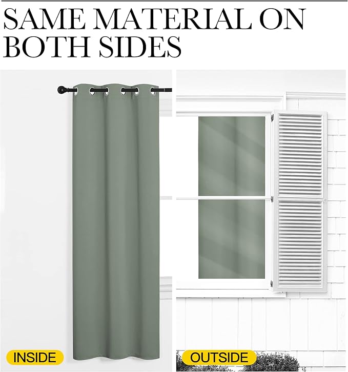 NICETOWN Greyish Green Blackout Curtains 120" Long for Office, Dining Room, Guest Room, 55" Wide, 2 Pieces, Sound Reducing Heat and Cold Block Curtain Panels for Modern Room Decorative
