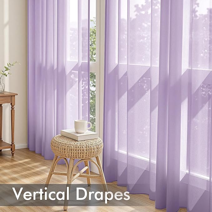MIULEE Light Purple Sheer Curtains 96 Inches Long, 4 Panels Set, Lavender Light Filtering Rod Pocket Voile Drapes for Living Room and Bedroom, Airy Soft Fabric Window Treatments, 42 x 96 Inches