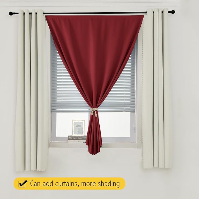 Self Adhesive Curtains, Stick Curtain Blackout Shades Window Cover Curtains for Living Room No Drilling, 59" W X 96" L, Burgundy, 1 Panel