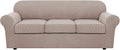 H.VERSAILTEX 4 Piece Stretch Sofa Covers for 3 Cushion Couch Covers for Living Room Slipcovers (Base Cover Plus 3 Seat Cushion Covers) Upgraded Thicker Jacquard Fabric (Sofa, Sand)