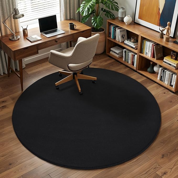 Amearea Black Round Area Rugs 6ft Washable Circle Rugs for Bedroom Living Room, Fluffy Indoor Thickened Memory Foam Rug, Non Slip Minimalist Circular Carpet for Kids Boys Girls Dorm Nursery Room Decor
