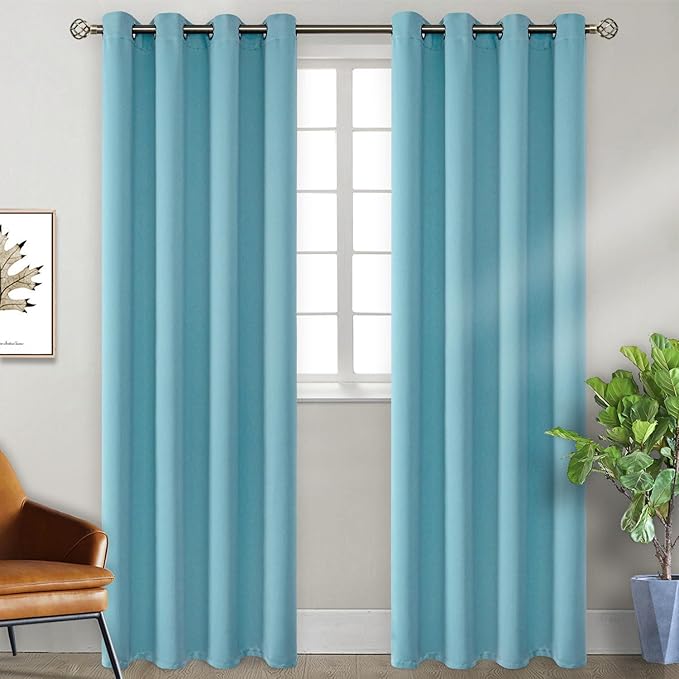 BGment Blackout Curtains - Grommet Thermal Insulated Room Darkening Bedroom and Living Room Curtains, Set of 2 Panels (52 x 95 Inch, Aqua)