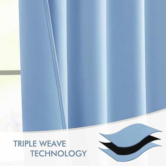 MIULEE Sky Blue Back Tab Blackout Curtains 90 Inches Long 2 Panels Set for Living Room Bedroom Privacy, Rod Pocket/Pinch Pleat Thermal Insulated Room Darkening Pleated Light Blocking Drapes