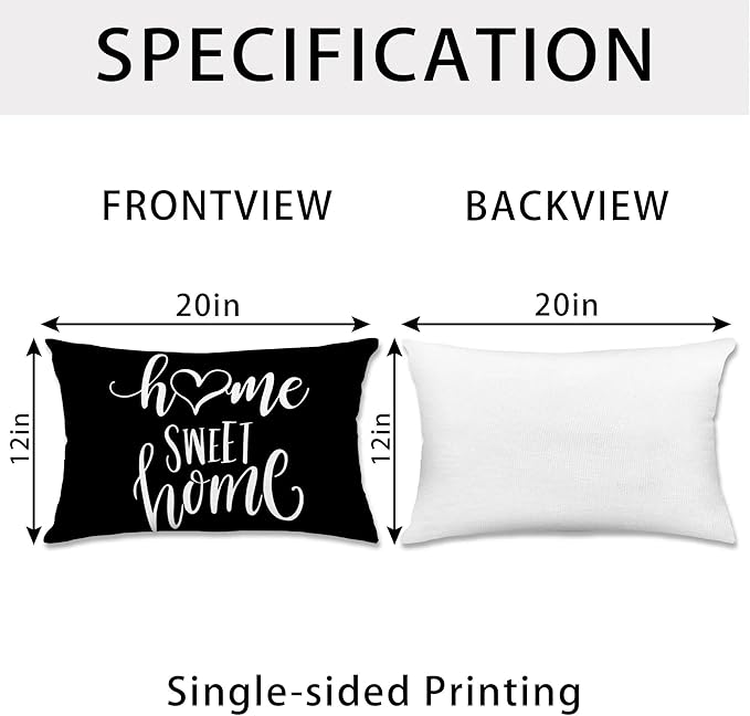 Hexagram Geometric Black Pillow Covers 12x20 Set of 4, Decorative Outdoor Boho Modern Throw Pillow Covers, Home Sweet Home Farmhouse Cushion Case for Couch Sofa Bedroom Indoor Decor(No Insert)