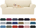 Cupuamon 2026 New Stretch Sofa Slipcovers Couch Cover for 3 Cushion Furniture Protector Sofa Covers with Elastic Bottom Jacquard Fabric Small Checks for Pets, Kids -Sofa, Beige