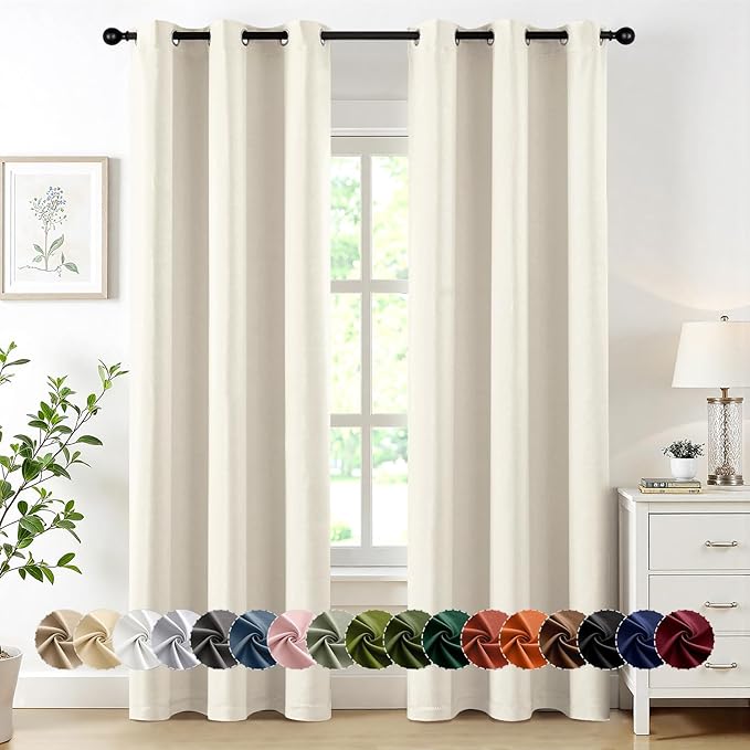 MIULEE Beige White Blackout Curtains for Bedroom Living Room 84 Inches Long 2 Panels, Thermal Insulated Room Darkening Drapes Solid Grommet Noise Reduction Light Blocking Window Treatments 40x84 Inch