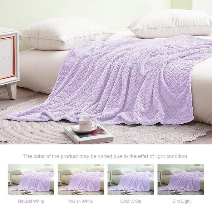Exclusivo Mezcla Fleece King Size Blanket for Bed, 90x104 Inches Soft Cozy Jacquard Flannel Blankets, Lightweight Fuzzy Plush Warm for Women, Lilac Purple