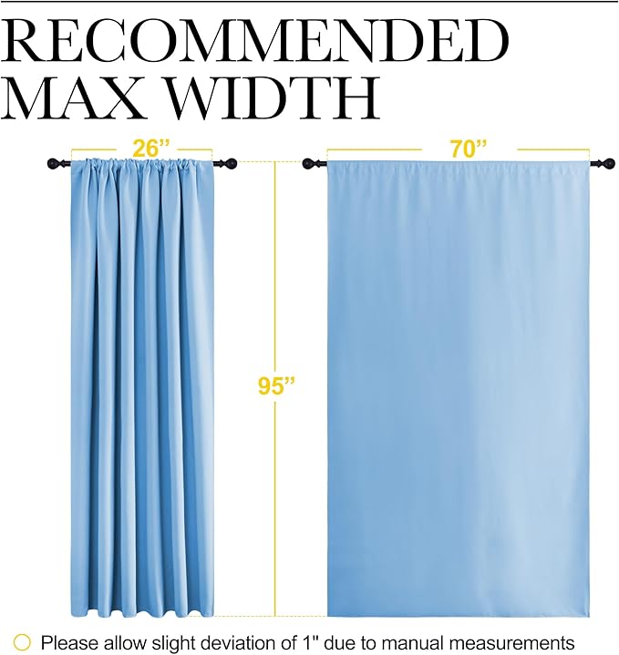 NICETOWN 2 Panels Blackout Curtains, Rod Pocket Thermal Insulated Drapess for Bedroom, Privacy Protection Easy-Care Heavy Duty Curtains for Living Room/Dining Room, W70 x L95 inches, Blue