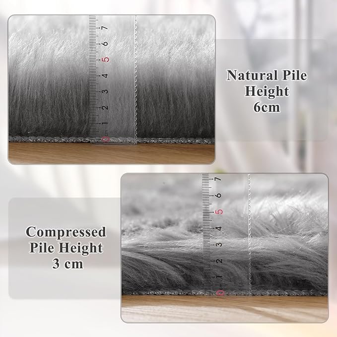 ORINOVA Silver Grey Washable Shaggy Round Rugs 6.6ft Large Faux Sheepskin Fur Rugs for Living Room Bedroom Circle Nursery Rug