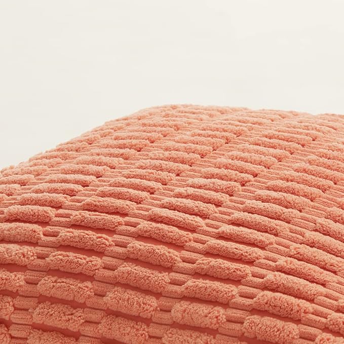 Fancy Homi 4 Packs Boho Coral Decorative Throw Pillow Covers 22x22 Inch for Living Room Couch Bed Sofa, Rustic Modern Farmhouse Home Decor, Soft Plush Corduroy Peach Cute Square Cushion Case 55x55 cm