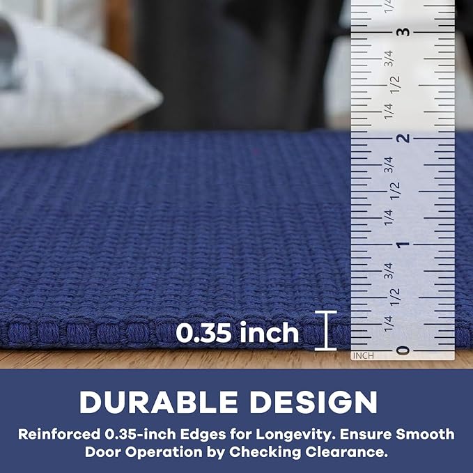 KOZYFLY Indoor Door Mat 2x3 ft Small Area Rugs Washable Front Door Mat Non Slip Rubber Backed Entryway Rug Cotton Entrance Doormat for Front Porch Bathroom Kitchen Bedroom, Royal Blue/Navy